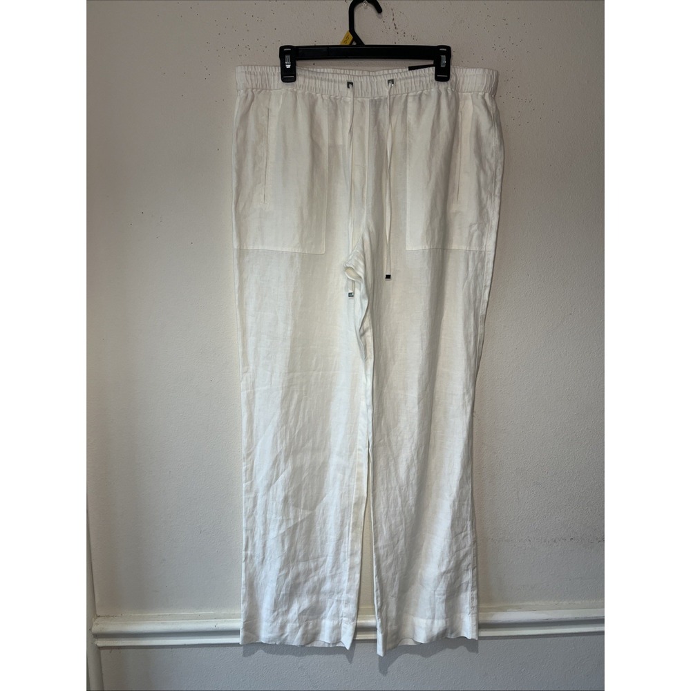 Rafaella Ivory HighRise Linen Straight Leg XL Drawstring Pant Resort Comfort New
